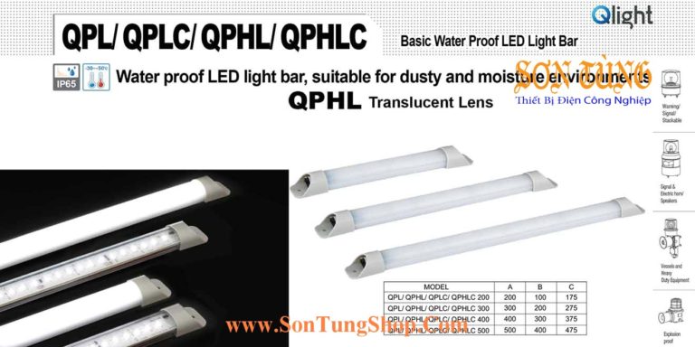 Đèn LED chiếu sáng dạng phiến kép Qlight  QPHL, không Còi, Sáng liên tục, bóng LED, Chống nước IP65