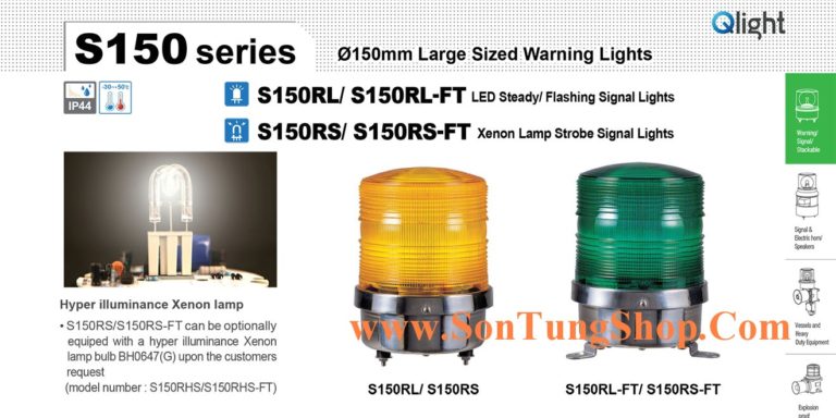 Đèn báo hiệu Qlight Hàn Quốc Φ150, Chớp Nhấp nháy S150RL-S150RS