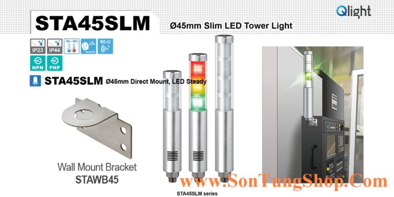 STA45SLM-BZ-2-12-RG Đèn tháp Qlight Φ45 Bóng LED 2 tầng Còi Buzzer 90dB IP23