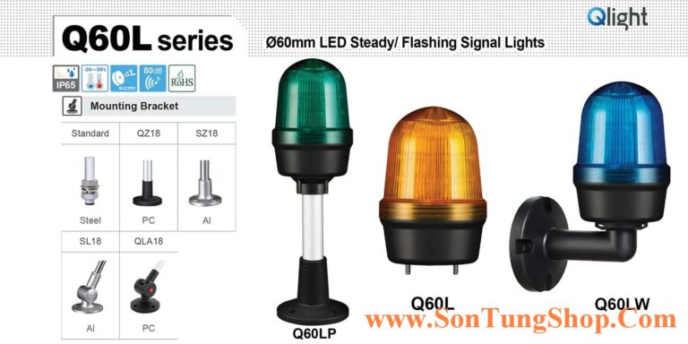 Q60L-12/24-R Đèn báo hiệu Qlight Φ60 Bóng LED 12VDC~24VDC IP65