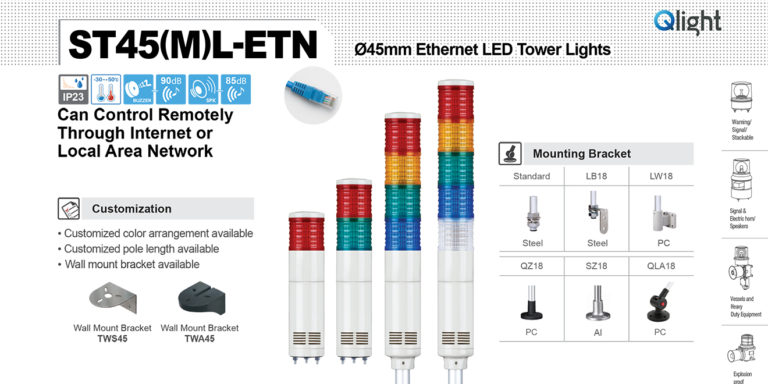 Đèn tháp Ethernet Qlight ST45L-ETN, ST45ML-ETN, Φ45, Bóng LED, IP23