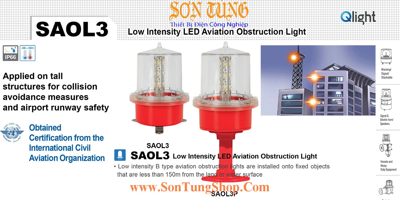 SAOL3-220-R-S Đèn báo độ cao Qlight Φ157 Bóng LED Sáng Liên Tục IP66, ICAO, 220VAC