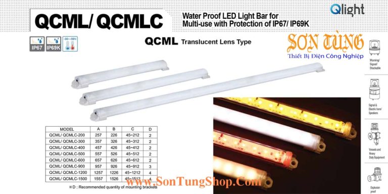 QCML-200 Đèn LED chống nước Qlight Bóng LED Dài 200 mm IP67/IP69K