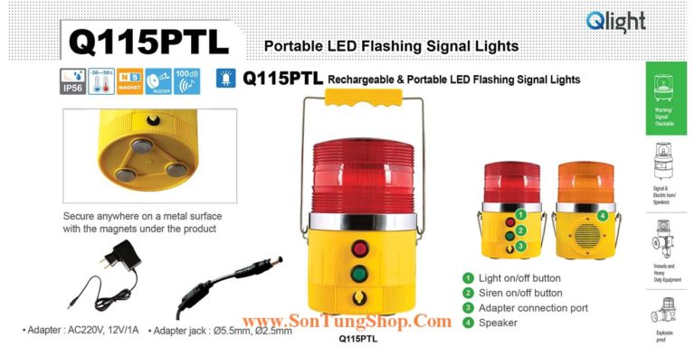 Đèn Báo Hiệu Sạc Acquy Qlight Q115PTL Φ115, Bóng LED, Nhấp nháy, Âm báo động, IP56