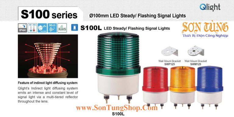 S100L-24-R Đèn báo hiệu Qlight Φ100 Bóng LED Nhấp nháy 24VDC IP44