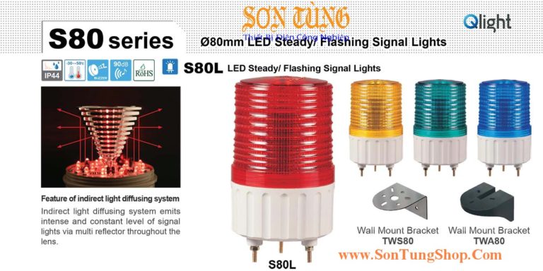S80L-110-A Đèn báo hiệu Qlight Φ100 Bóng LED Nhấp nháy 110VAC IP44