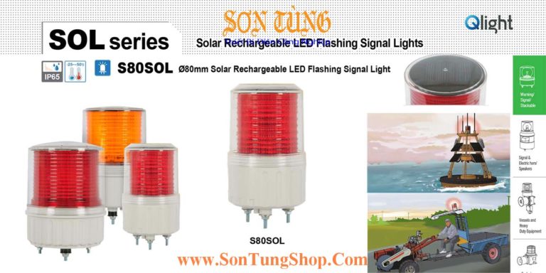 S80SOL IP65 Đèn Báo Không, Báo Hiệu Đường Thủy QLight Φ80, Năng Lượng Mặt Trời, 30h