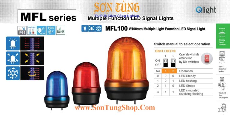 MFL100 Đèn Qlight Φ100, Bóng LED, Sáng liên tục/Nhấp nháy/Chớp/Quay, IP65