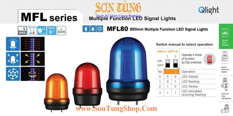 MFL80 Đèn Qlight Φ80, Bóng LED, Sáng liên tục/Nhấp nháy/Chớp/Quay, IP65