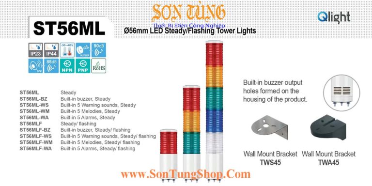 ST56MLF-3-220-RAG Đèn tháp Qlight Φ56 Bóng LED 3 tầng IP44