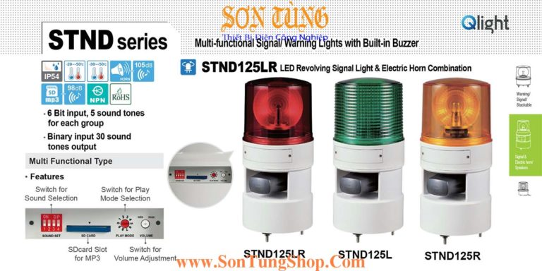 STND125LR-48-R Đèn quay báo âm MP3 Qlight Φ125 Bóng LED 48VDC IP54