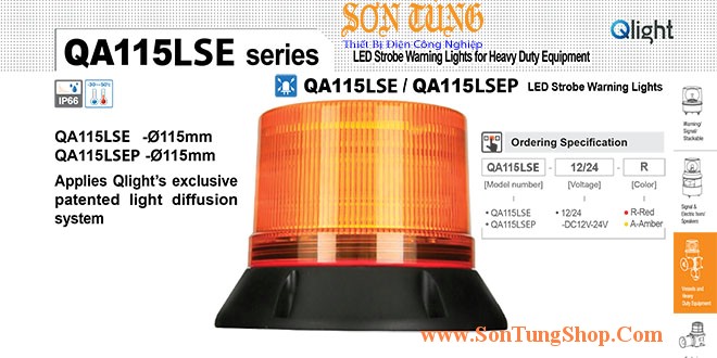 QA115LSE-12/24-R Đèn báo hiệu cho xe Qlight chớp nháy Φ115 Bóng LED IP66