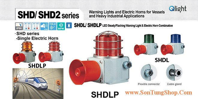 SHDLP-WS-220-G-LC Đèn báo có loa Qlight Φ135 Bóng LED 5 âm báo động 118dB IP66, KIM, ABS