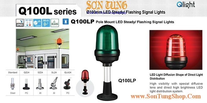 Q100LP-110/220-G-QLA24 Đèn báo hiệu Qlight Φ100 Bóng LED 110VAC~220VAC IP65
