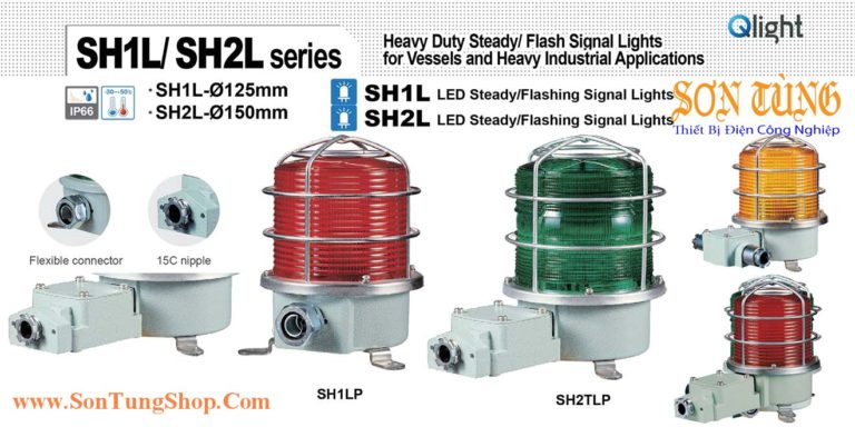 Đèn báo hiệu QLight Nhấp nháy Φ125, bóng LED, Hàng Hải IP66, KIMM, ABS, CE, SH1L-SH1TL-SH1L-2T