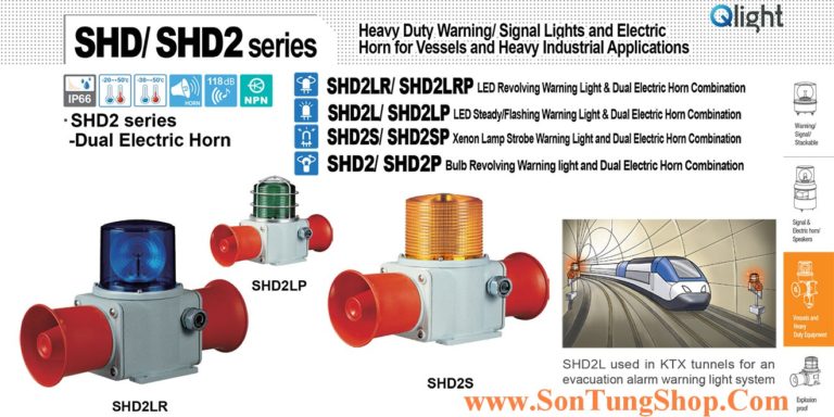 SHDL-SHDLF-SHDS Đèn Chớp Nháy Báo Hiệu QLight Φ135, Loa báo động 113~118dB, Hàng Hải IP66, KIMM, ABS, CE