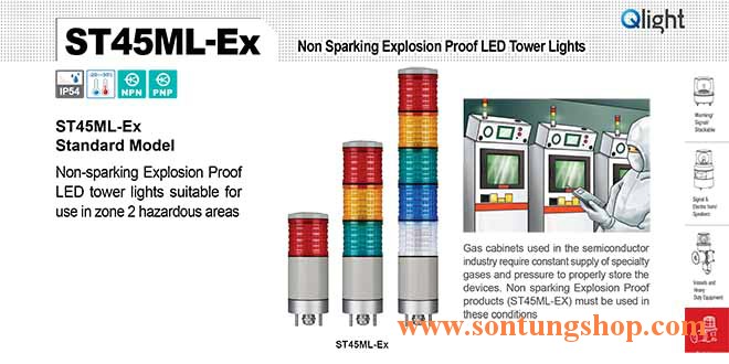 Đèn tháp báo hiệu Phòng nổ Q-Light, LED, Φ45, ST45ML-Ex, IP54