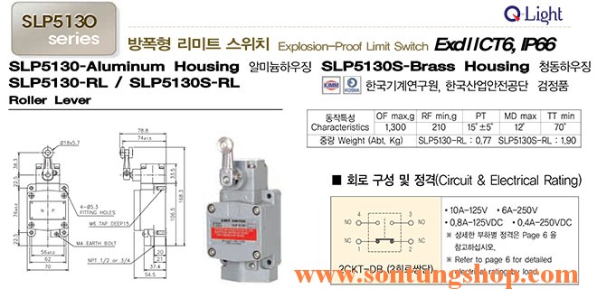 Công tắc hành trình Qight SLP5130-RL Phòng nổ ExdIICT6, IP66, Dạng Con Lăn