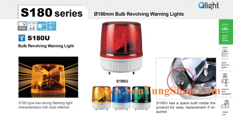 Đèn báo hiệu Qlight Hàn Quốc Φ180, Quay, bóng Sợi đốt, S180U
