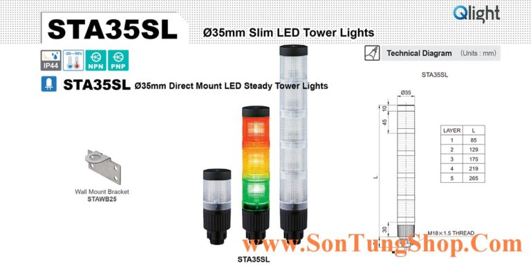 STA35SL-1-24-R Đèn tháp Qlight Φ35 Bóng LED 1 tầng IP44