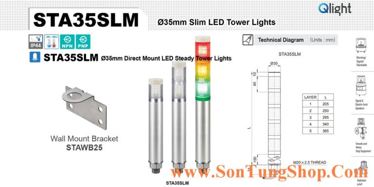 STA35SL-3-24-RAG Đèn tháp Qlight Φ35 Bóng LED 3 tầng IP44