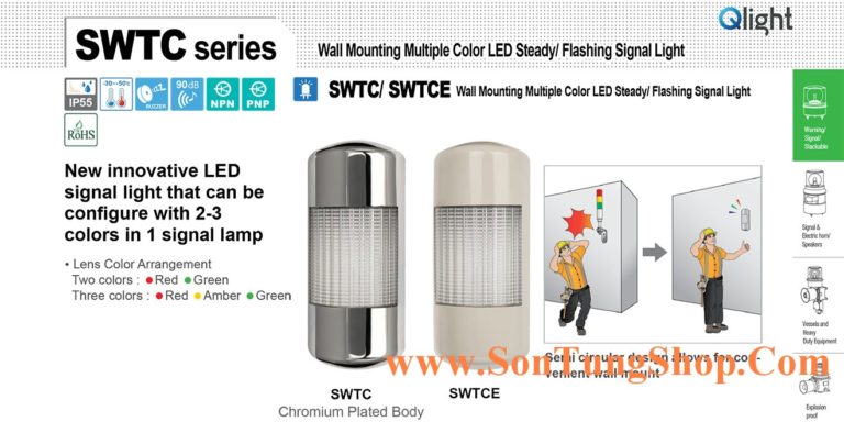 SWTCELF-BZ-110-RAG Đèn báo bán nguyệt gắn tường 3 màu Qlight Φ90 Bóng LED 110VAC IP55