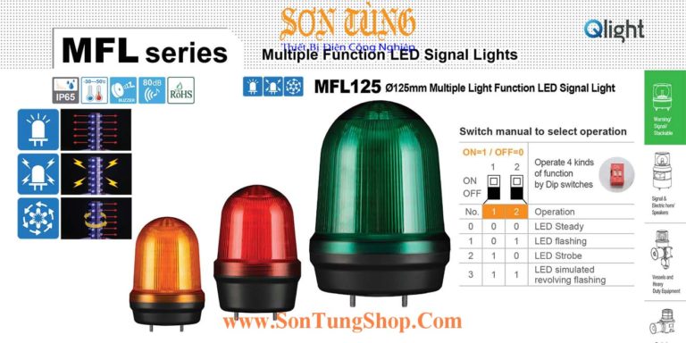 MFL125 Đèn Qlight Φ125, Bóng LED, Sáng liên tục/Nhấp nháy/Chớp/Quay, IP65