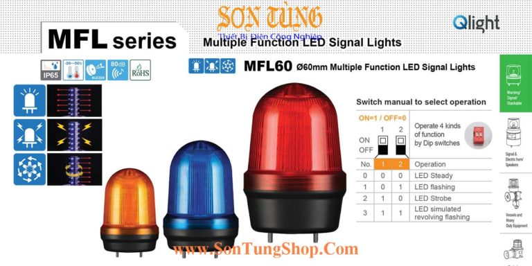 MFL60 Đèn Qlight Φ60, Bóng LED, Sáng liên tục/Nhấp nháy/Chớp/Quay, IP65