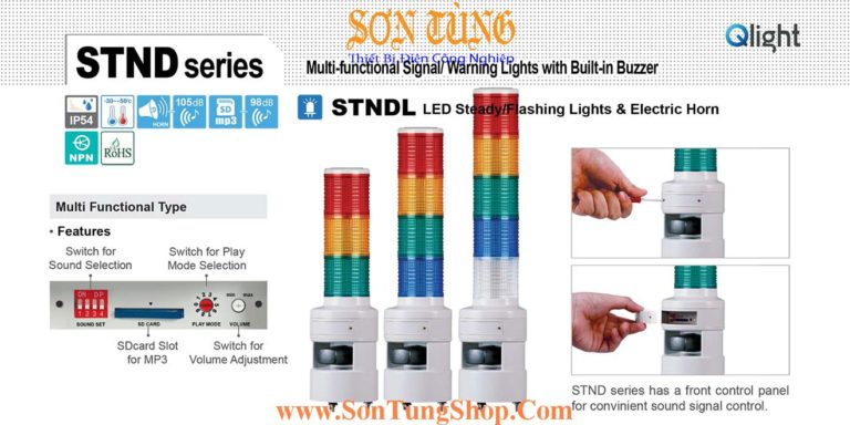 STNDLF-2-24-RG Đèn tháp 30 kênh ghi âm MP3 Qlight Φ80 Bóng LED 2 tầng, Nhấp nháy IP54v