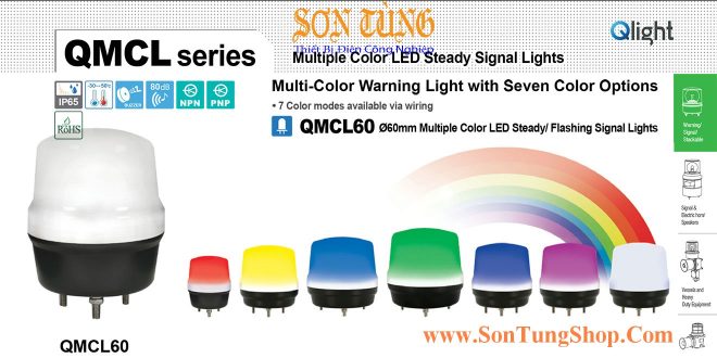 QMCL60 Đèn báo hiệu 7 màu Qlight, Φ60, Bóng LED, Sáng liên tục, Còi Buzzer 80dB, IP65