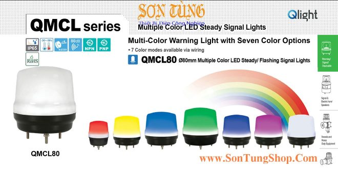QMCL80 Đèn báo hiệu 7 màu Qlight, Φ80, Bóng LED, Sáng liên tục, Còi Buzzer 80dB, IP65