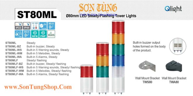 ST80ML-1-12-R Đèn tháp Qlight Φ80 Bóng LED 1 tầng IP44